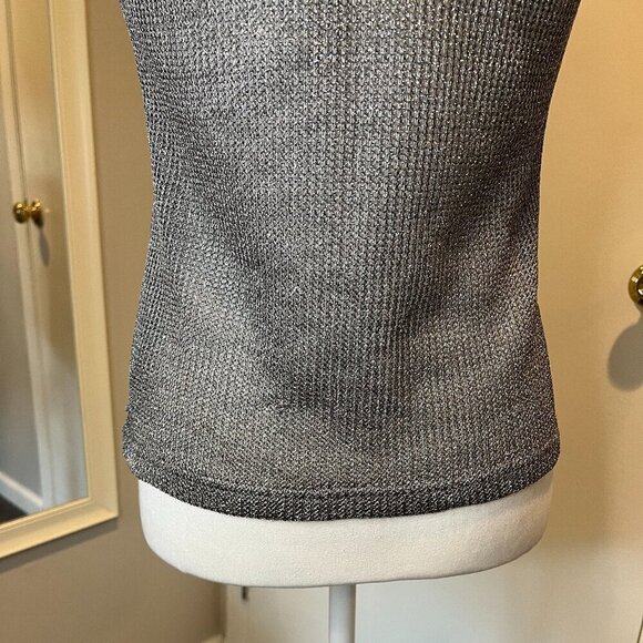 NWT BB Dakota Metallic Silver Knit Mock Neck Sleeveless Top, Size Small - Picture 3 of 15